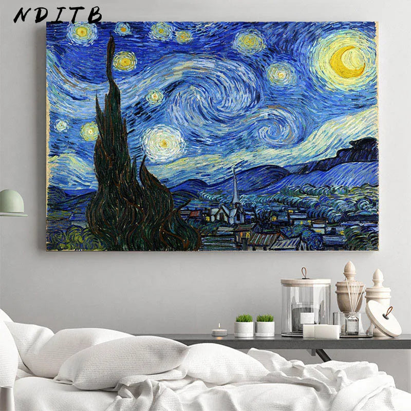 Van Gogh Starry Night Abstract Landscape Canvas Poster Famous Classic Wall Art Print Decorative Picture Modern Living Room Decor