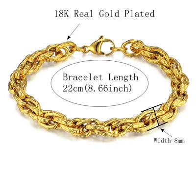 Mens 316L Stainless Steel Male Bracelet Wholesale Braslet Gold Silver Color Braclet Chunky Cuban Chain Link Bracelet For Man