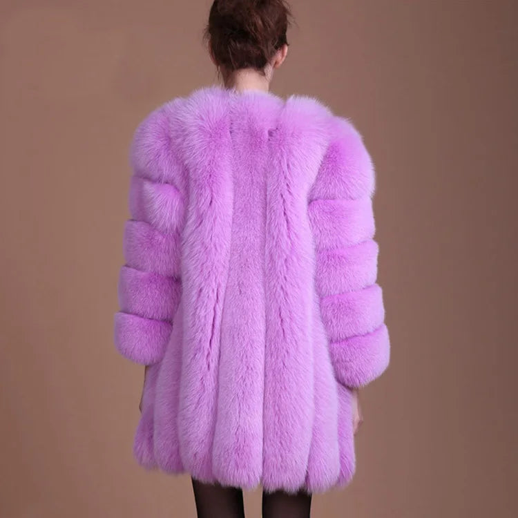 S-4XL Winter Luxury Faux Fox Fur Coat Slim Long Pink Red Blue Faux Fur Jacket Women Fake Fur Coats manteau fourrure wj1231w