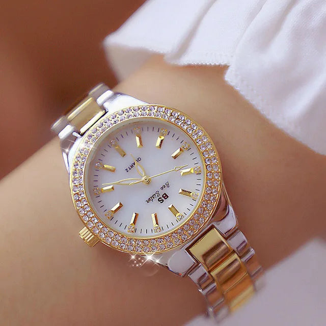 2022 Ladies Wrist Watches Dress Gold Watch Women Crystal Diamond Watches Stainless Steel Silver Clock Women Montre Femme 2021