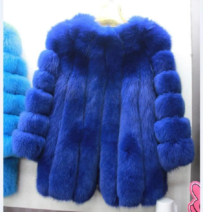 S-4XL Winter Luxury Faux Fox Fur Coat Slim Long Pink Red Blue Faux Fur Jacket Women Fake Fur Coats manteau fourrure wj1231w