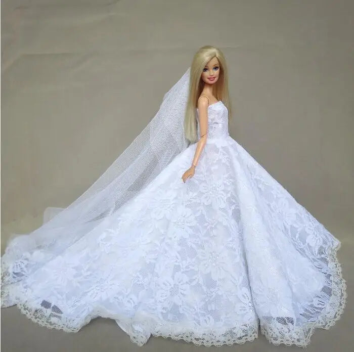 KIMLUD, case for barbie doll clothes Princess dress trailing wedding bride marriage dress for barbie accessories toys house ornaments, KIMLUD Womens Clothes