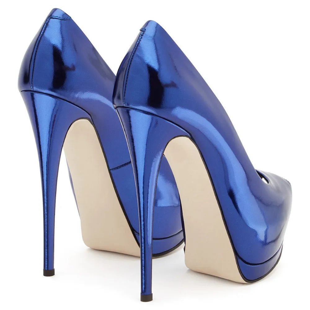 Fashion Women's Peep Toe High Heels Platform Pumps Stilettos Ladies Wedding Party Dress Shoes Blue Black Support Customized