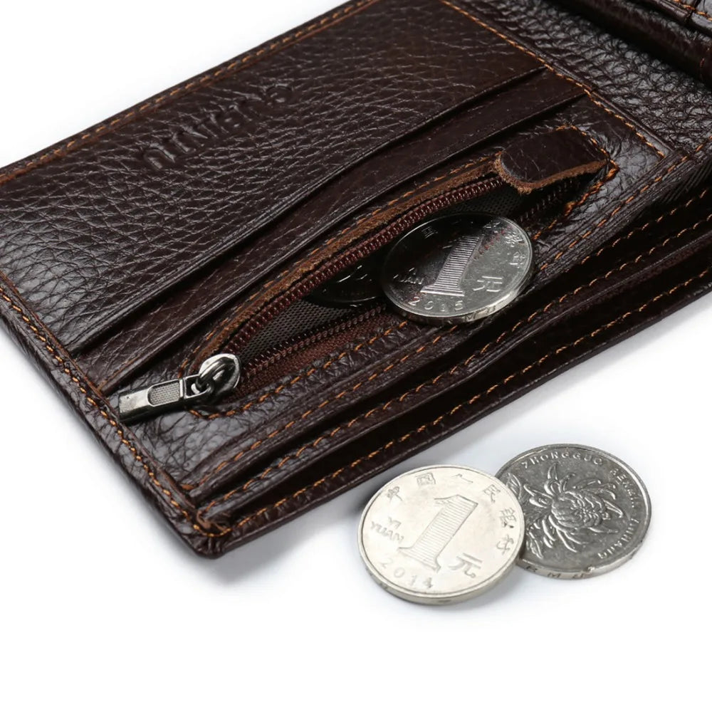 KIMLUD, GUBINTU Genuine Leather Men Wallets Coin Pocket Zipper Real Men's Leather Wallet with Coin High Quality Male Purse Eagle cartera, KIMLUD Womens Clothes