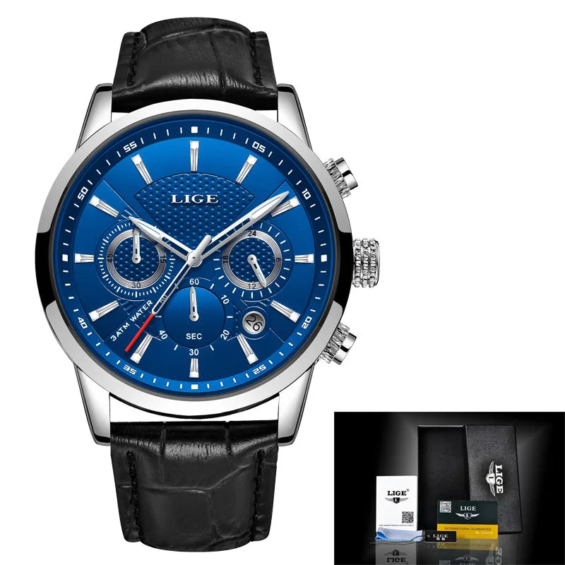 KIMLUD, Multifunction Mens Watches LIGE Top Brand Luxury Casual Quartz Watch Men Sport Waterproof Clock Silver Watches Relogio Masculino, Silver blue L, KIMLUD APPAREL - Womens Clothes