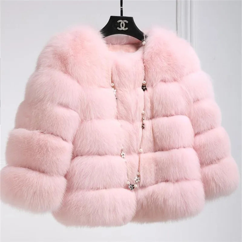 BINYUXD 2018 Faux Fur Factory Fox Faux Fur Coat Women Winter Warm Artifical Fur Coat Overcoat Female Ladies Faux Furs Jacket