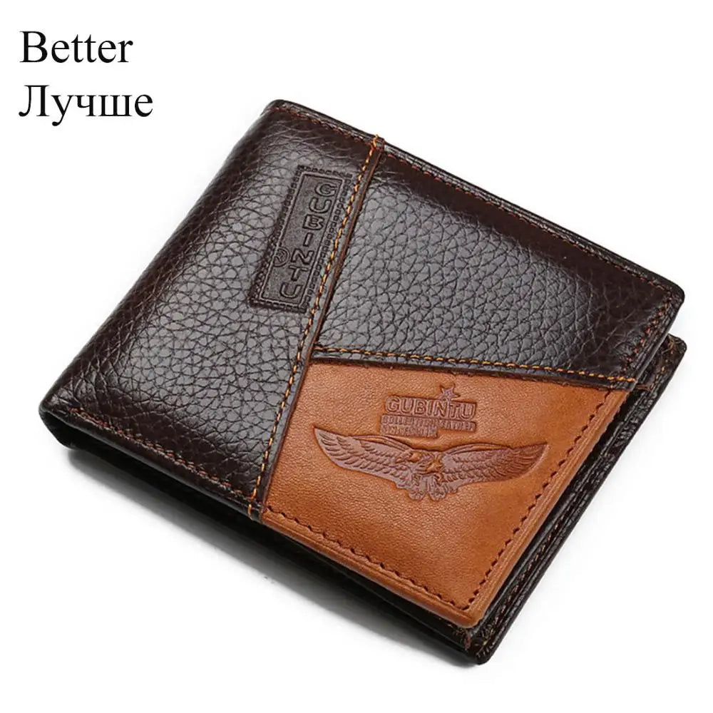 KIMLUD, GUBINTU Genuine Leather Men Wallets Coin Pocket Zipper Real Men's Leather Wallet with Coin High Quality Male Purse Eagle cartera, Type1 better, KIMLUD APPAREL - Womens Clothes