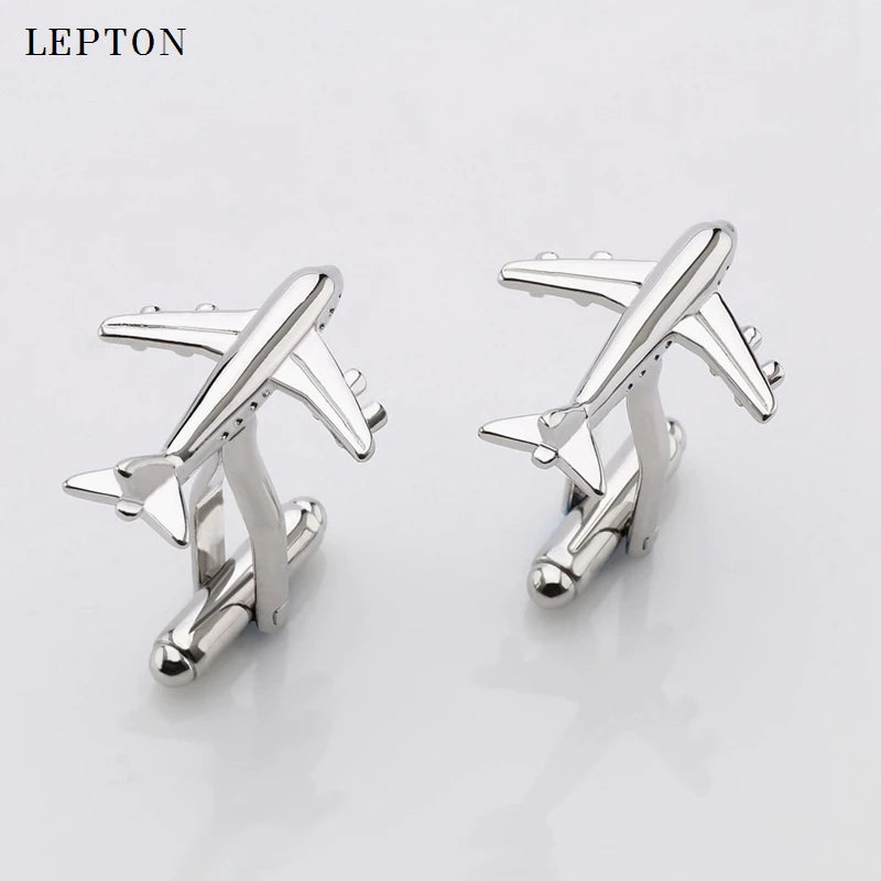 KIMLUD, Hot Sale Real Tie Clip Fashion Plane Styling Cuff links Mens Metal AirPlane Cufflinks For Mens Lepton Plane Design Cufflinks, KIMLUD Womens Clothes