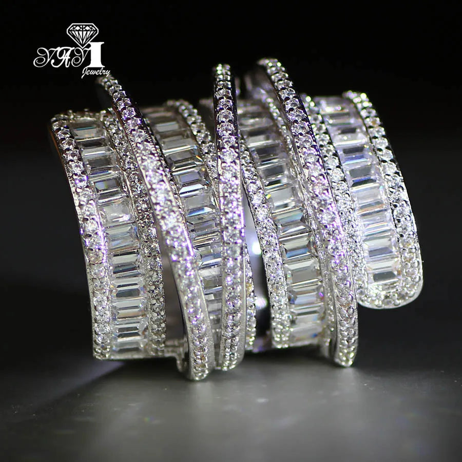 YaYI Jewelry Fashion Complex Design Princess Cut 260pcs+ AAAAA White Zircon Silver Color Engagement  Wedding Party Gift Rings