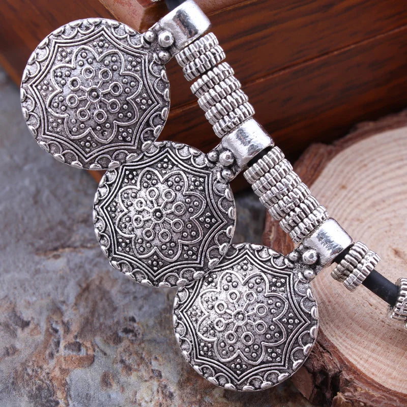 Bohemian Gypsy Vintage Ethnic Tibetan Big Carved Flower Round Tassels Pendants Necklaces For Women Statement Maxi Jewelry - KIMLUD