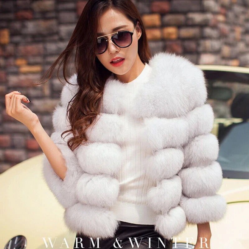 BINYUXD 2018 Faux Fur Factory Fox Faux Fur Coat Women Winter Warm Artifical Fur Coat Overcoat Female Ladies Faux Furs Jacket