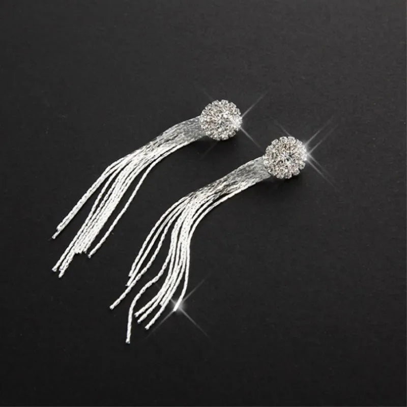 Korean Fashion Personality Temperament Crystal Tassel Earrings Bridal Ear Jewelry For Women Long Oorbellen