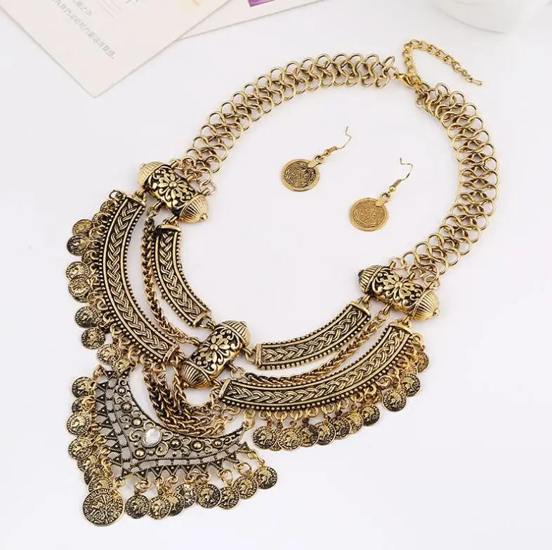 KMVEXO Gypsy Vintage Maxi Jewelry Trendy Collar Ethnic Bohemian Statement Necklace Women High Quality Crystal Choker Necklaces