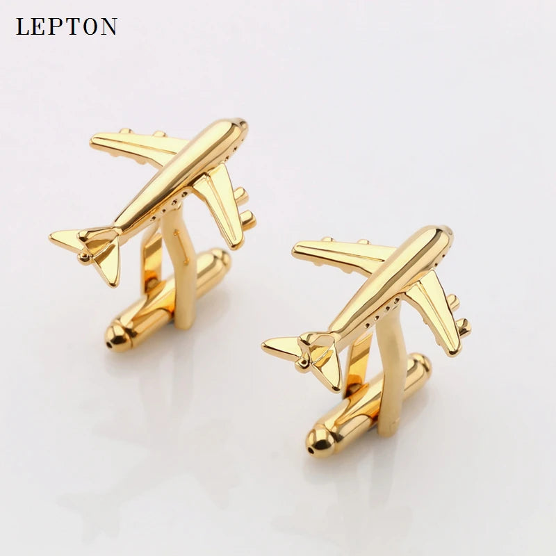 KIMLUD, Hot Sale Real Tie Clip Fashion Plane Styling Cuff links Mens Metal AirPlane Cufflinks For Mens Lepton Plane Design Cufflinks, KIMLUD Womens Clothes