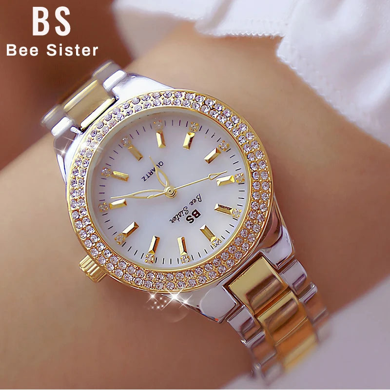 2022 Ladies Wrist Watches Dress Gold Watch Women Crystal Diamond Watches Stainless Steel Silver Clock Women Montre Femme 2021