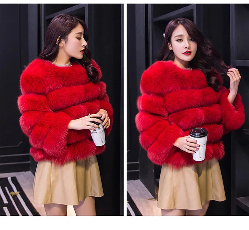 BINYUXD 2018 Faux Fur Factory Fox Faux Fur Coat Women Winter Warm Artifical Fur Coat Overcoat Female Ladies Faux Furs Jacket