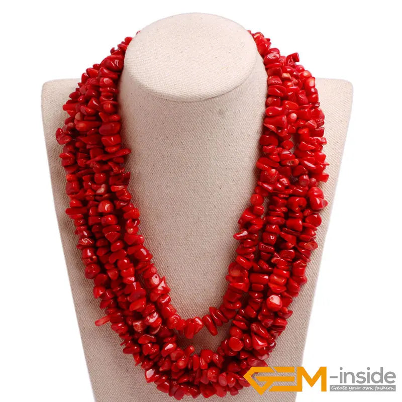 Handmade Assorted Chips Beaded Jewelry 17-20 Inch Multi Strands Cluster Statement Long Necklace For Women Gifts - KIMLUD