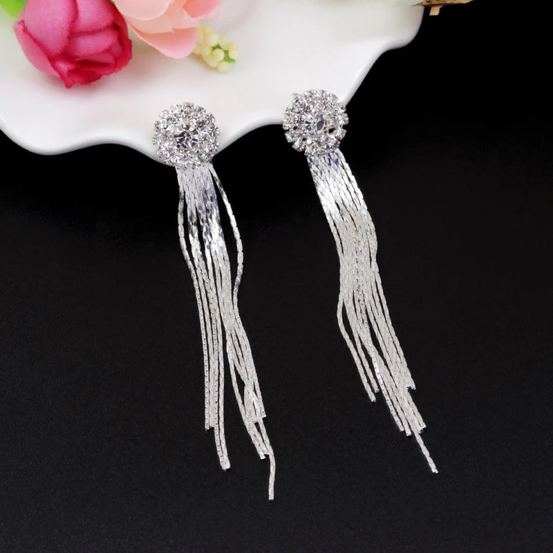 Korean Fashion Personality Temperament Crystal Tassel Earrings Bridal Ear Jewelry For Women Long Oorbellen