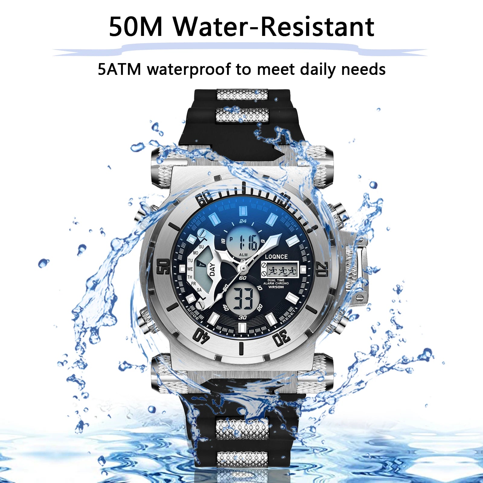 LOQNCE S8022 New Men's Watch Quartz Electronic Dual Movement Alarm Clock Calendar Week Multifunctional Waterproof Men's Watch