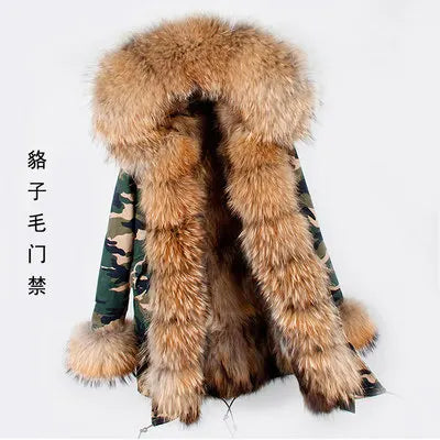 KIMLUD, womens winter jacket coat Raccoon fur Linner parkas women parka big real fox fur collar natural Roccoon fur liner Long coat, KIMLUD Womens Clothes