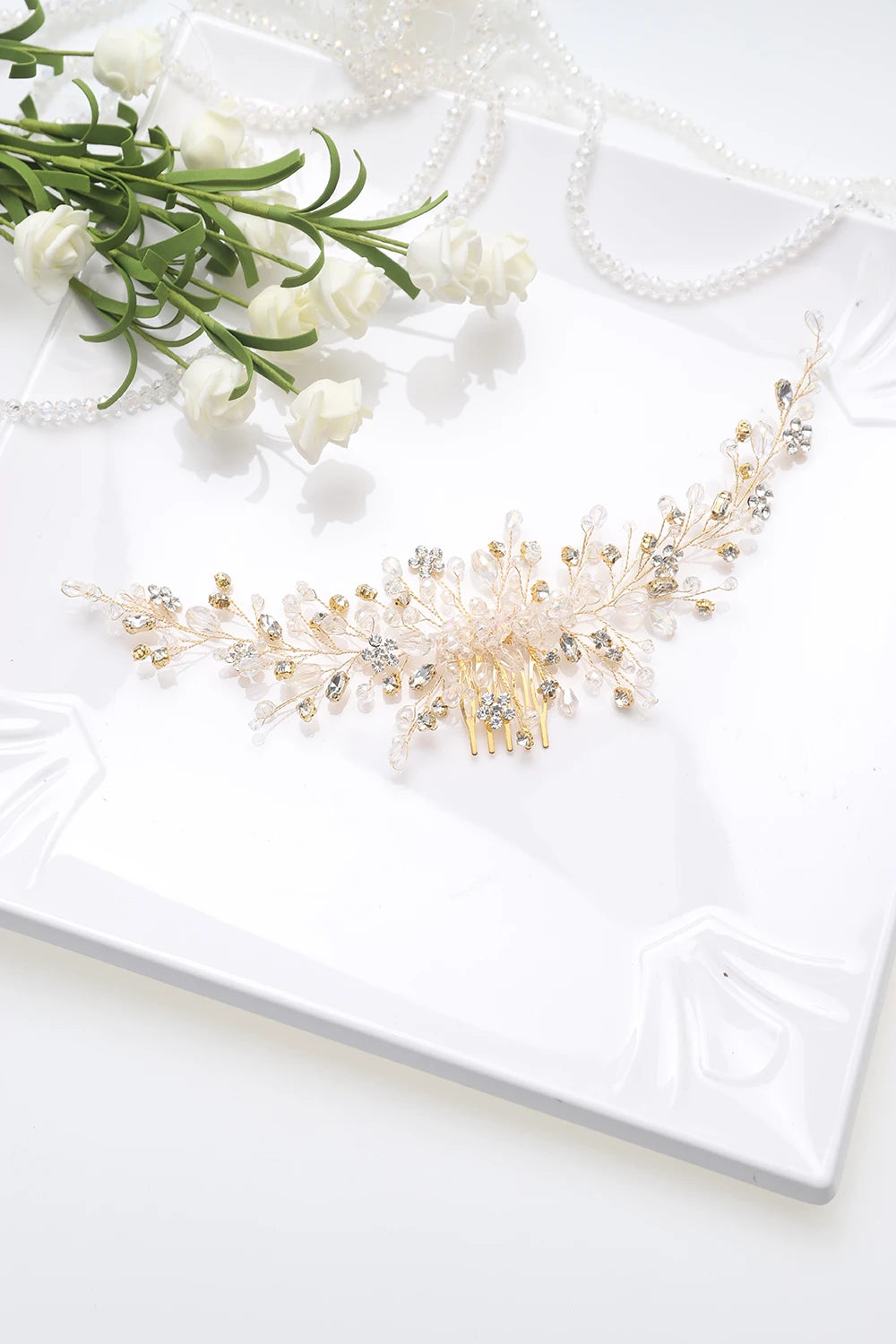 KIMLUD, Vintage Rose gold Silver Wedding Accessories bridal headwear Shiny Crystal Hair comb Elegant banquet for women, China / Gold, KIMLUD APPAREL - Womens Clothes