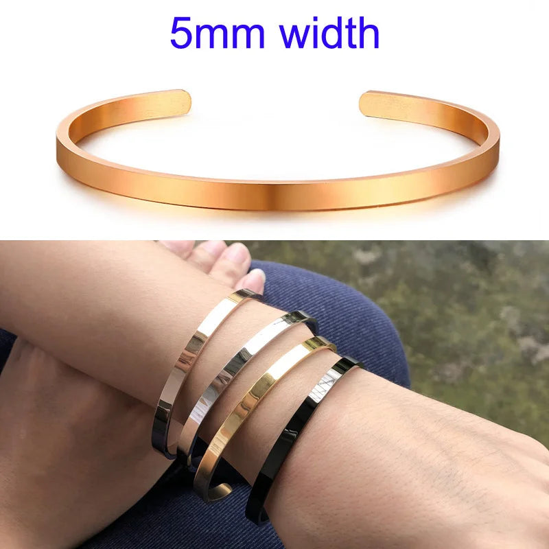 KIMLUD, Cuff Bracelet Bangle for Women ,Stainless Steel Openable Bracelet Couple,Charm Handchain Woman ,Stacked Layered Jewelry, 5mm rose gold, KIMLUD APPAREL - Womens Clothes