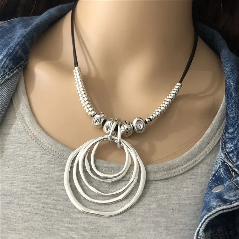 Anslow Trendy Round With Pendant Neckalce For Women Vintage Boho Genuine Leather Necklace Valentine's Day Gift LOW0022AN