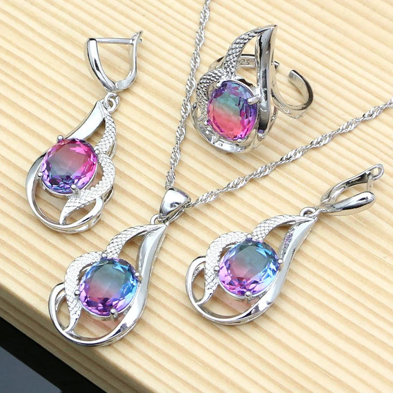 Tourmaline Jewelry Sets For Women -  925 Sterling Silver Earring/Pendant/Necklace/ Open Ring/Tennis Bracelet Set Dropshipping