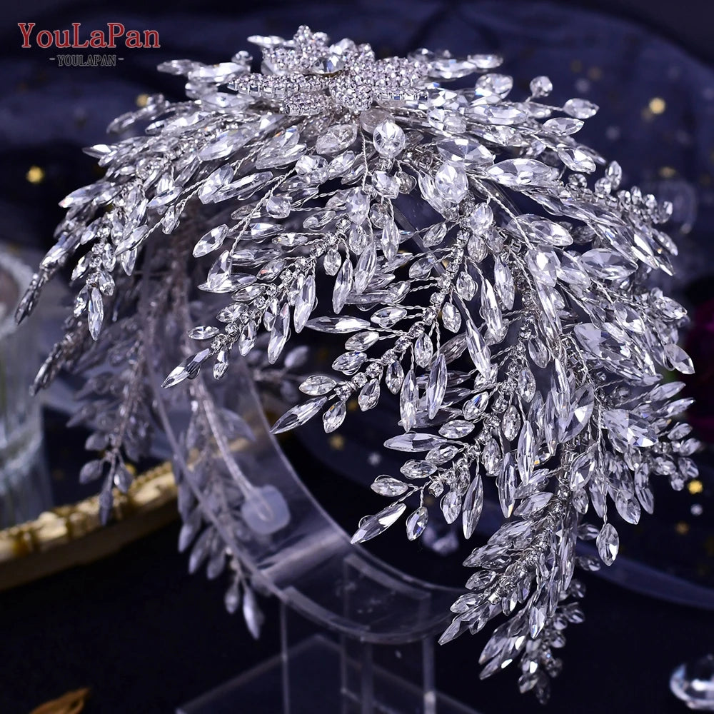 KIMLUD, YouLaPan Gorgeous Bride Tiara Women Headdress Flower Headpiece Wedding Hair Accessories Bride Headband Crystal Headwear HP420, KIMLUD Womens Clothes