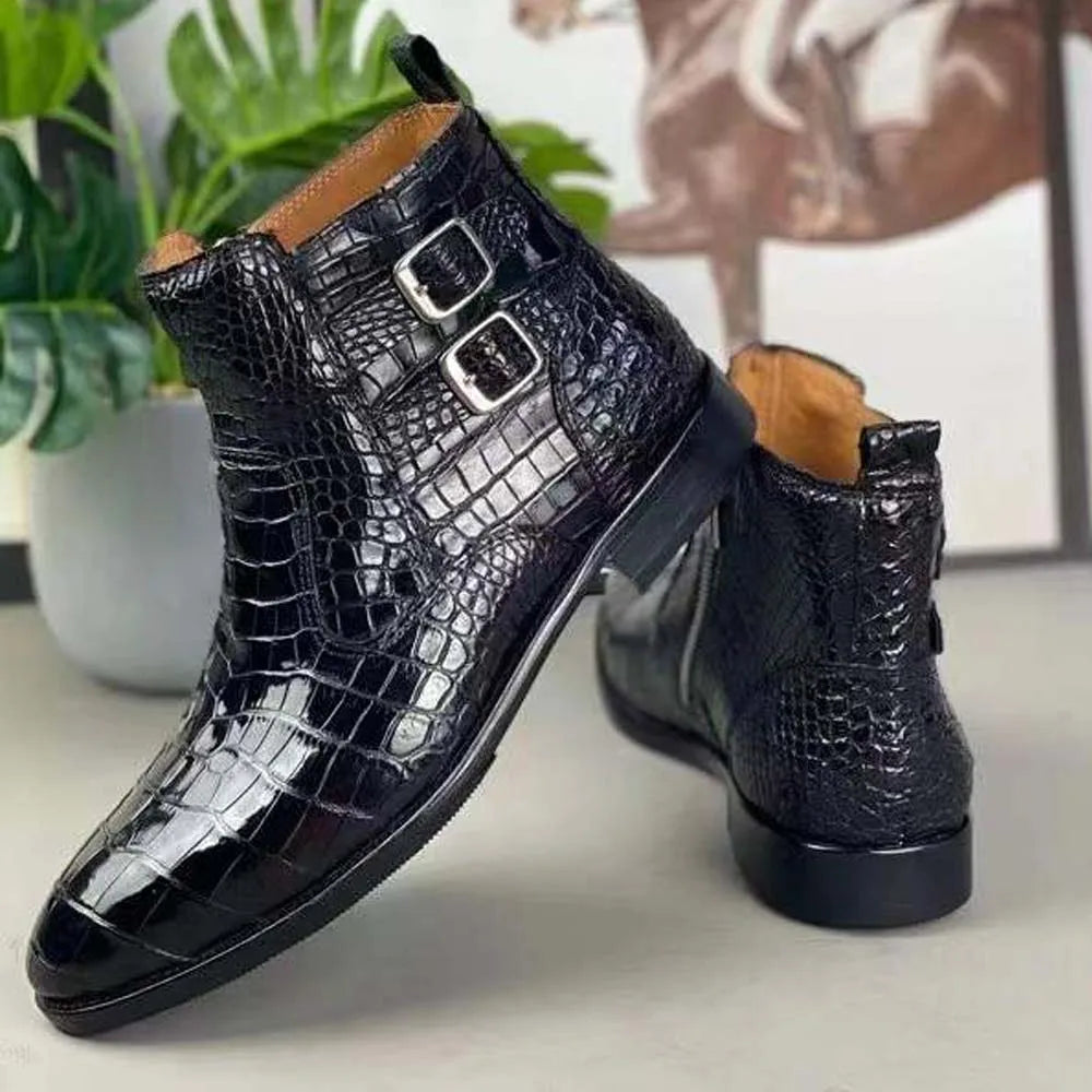 yingshang new arrival men crocodile leather boots men crocodile boots men boots leather sole crocodile belly  shoes for male