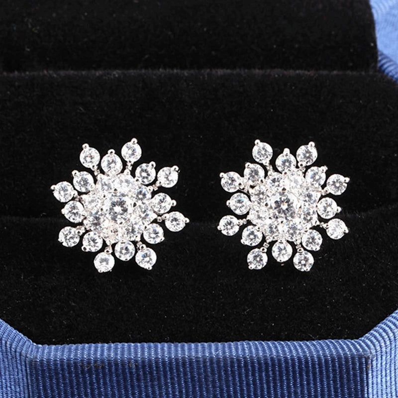 Korean Fashion Jewelry Exquisite Rhinestone Crystal Christmas Snowflake Flower Earrings Wholesale Boucles d'oreilles Oorbellen