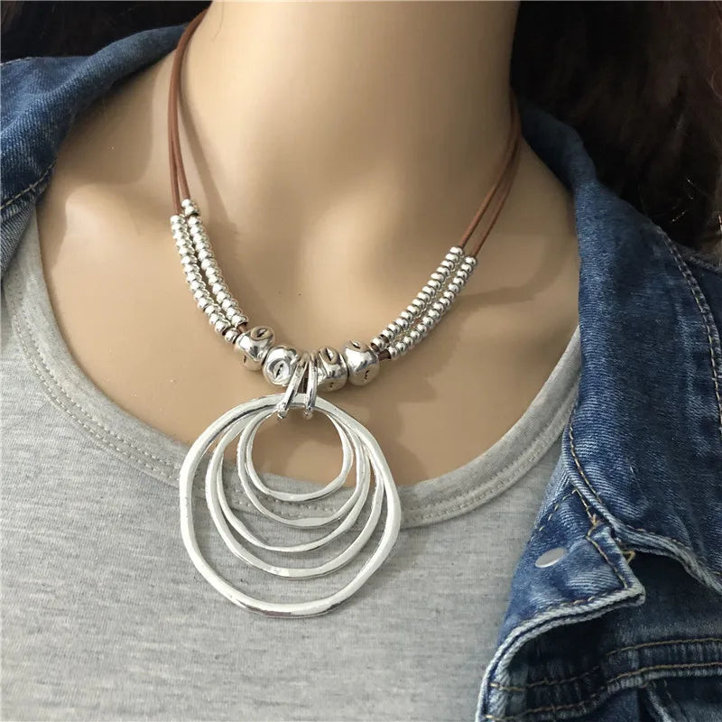 Anslow Trendy Round With Pendant Neckalce For Women Vintage Boho Genuine Leather Necklace Valentine's Day Gift LOW0022AN - KIMLUD