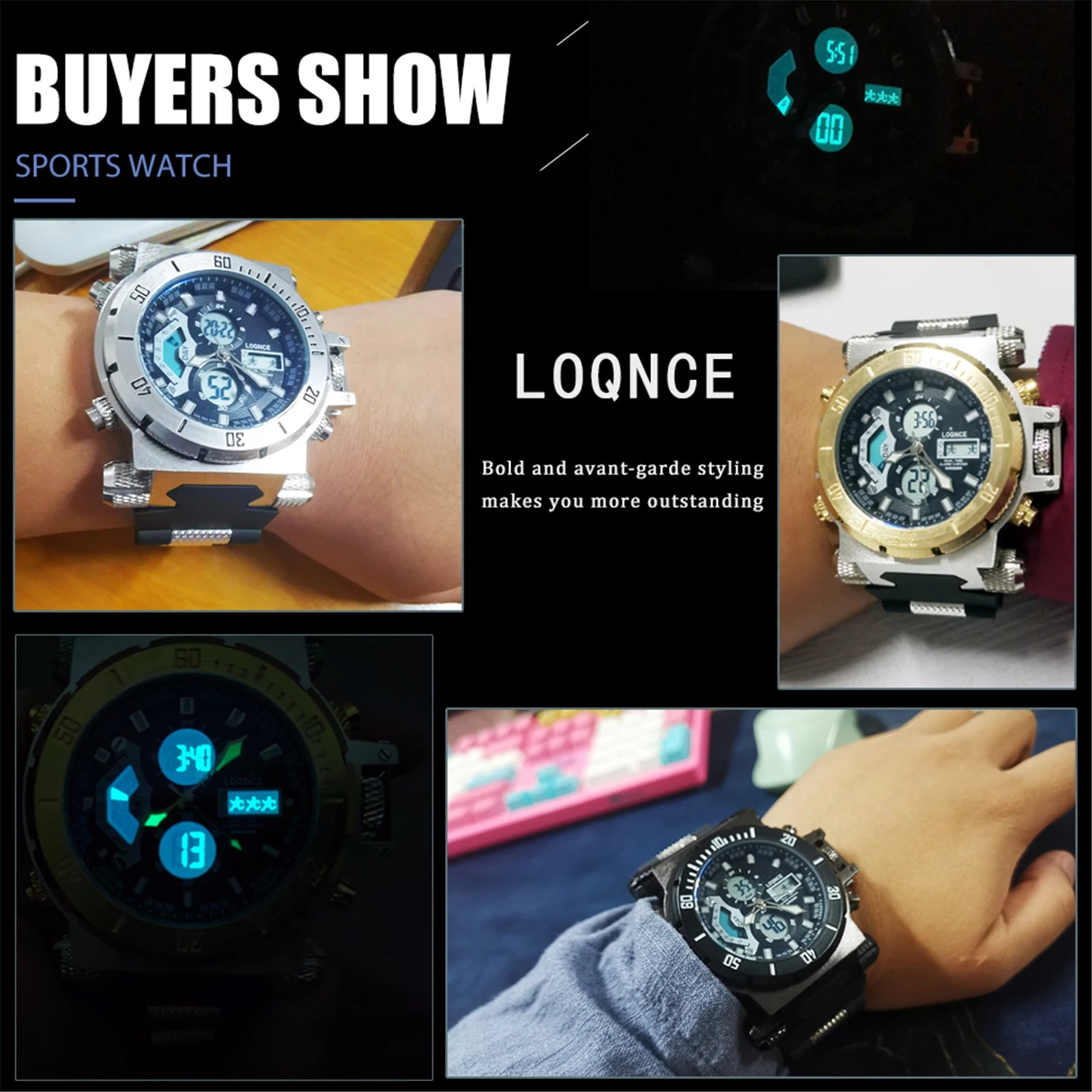 LOQNCE S8022 New Men's Watch Quartz Electronic Dual Movement Alarm Clock Calendar Week Multifunctional Waterproof Men's Watch