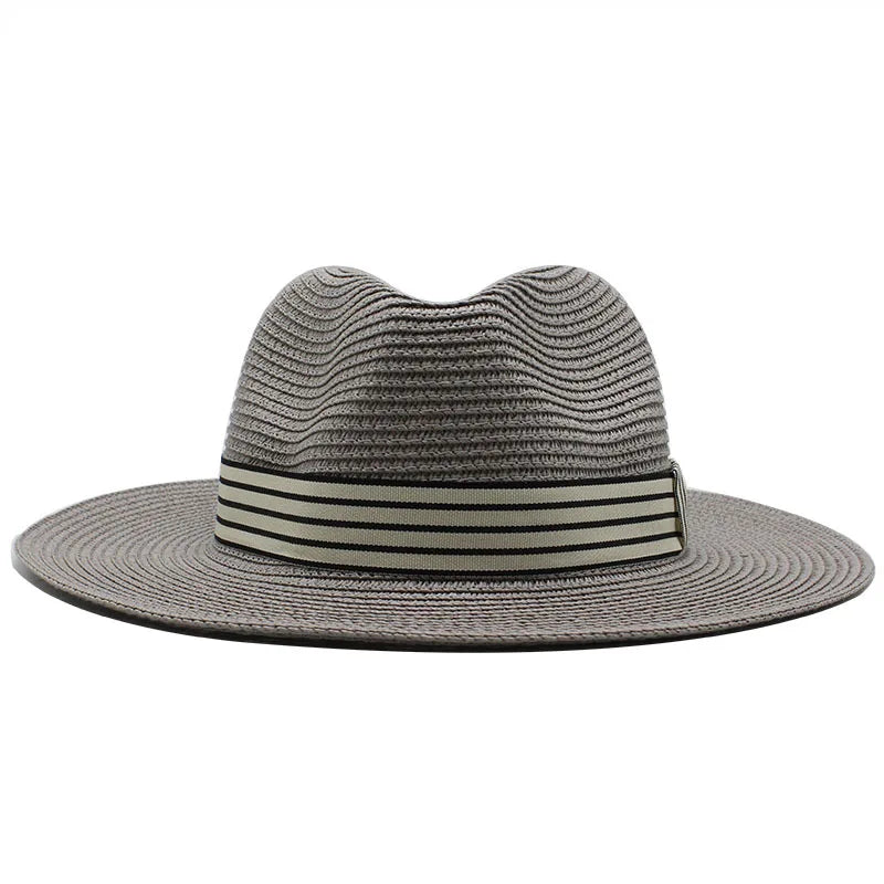 Panama Summer Straw Hats for Women Men Wide Brim Breathable Sun Beach Straw Hat UV Protection Fedora Cap