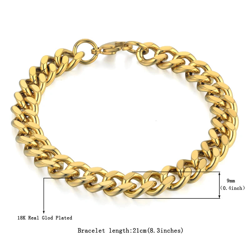 Mens 316L Stainless Steel Male Bracelet Wholesale Braslet Gold Silver Color Braclet Chunky Cuban Chain Link Bracelet For Man