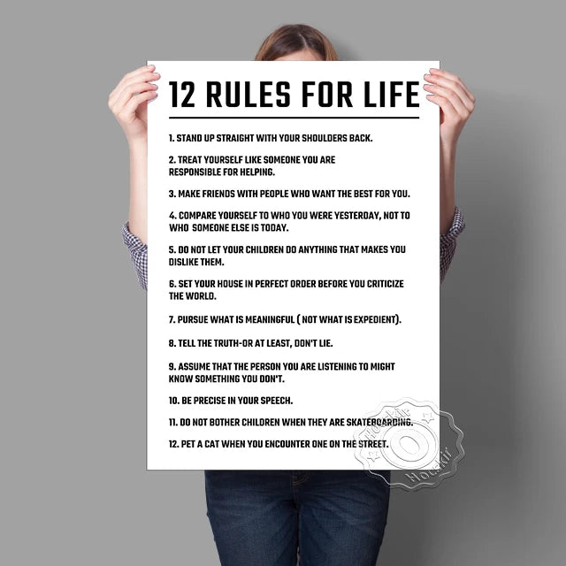 KIMLUD, Twelve Rules Of Life Poster, Jordan Peterson 12 Principles Wall Art, Motivational Education Life White Art Prints, Teacher Gift, A / 13x18cm No Frame, KIMLUD APPAREL - Womens Clothes