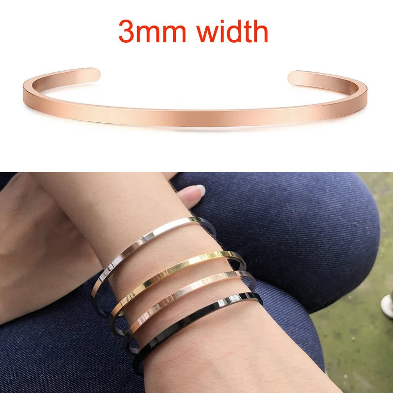 KIMLUD, Cuff Bracelet Bangle for Women ,Stainless Steel Openable Bracelet Couple,Charm Handchain Woman ,Stacked Layered Jewelry, 3mm rose gold, KIMLUD APPAREL - Womens Clothes