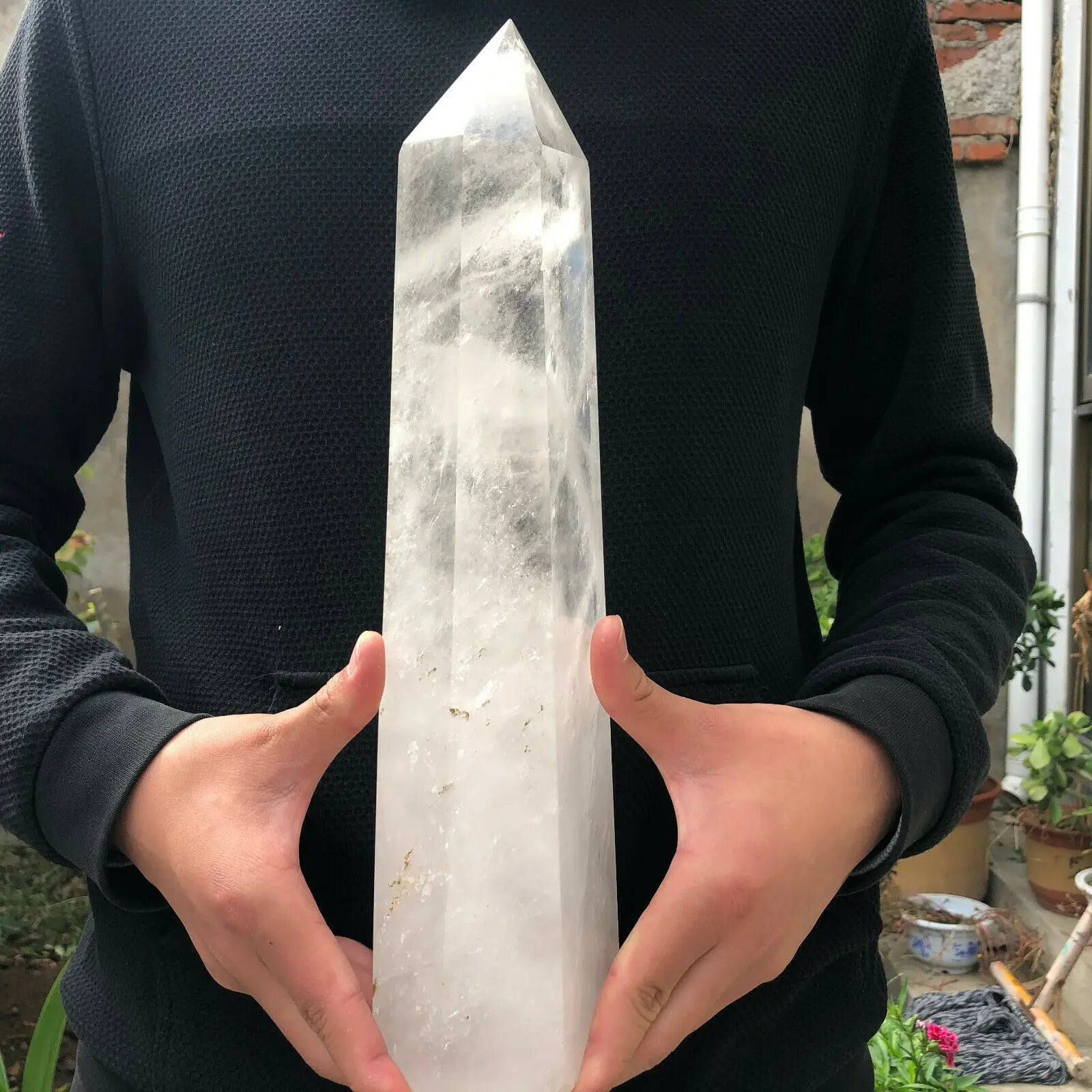 Natural White Quartz Hand Carved Crystal Tower Wand Reiki Healing - KIMLUD