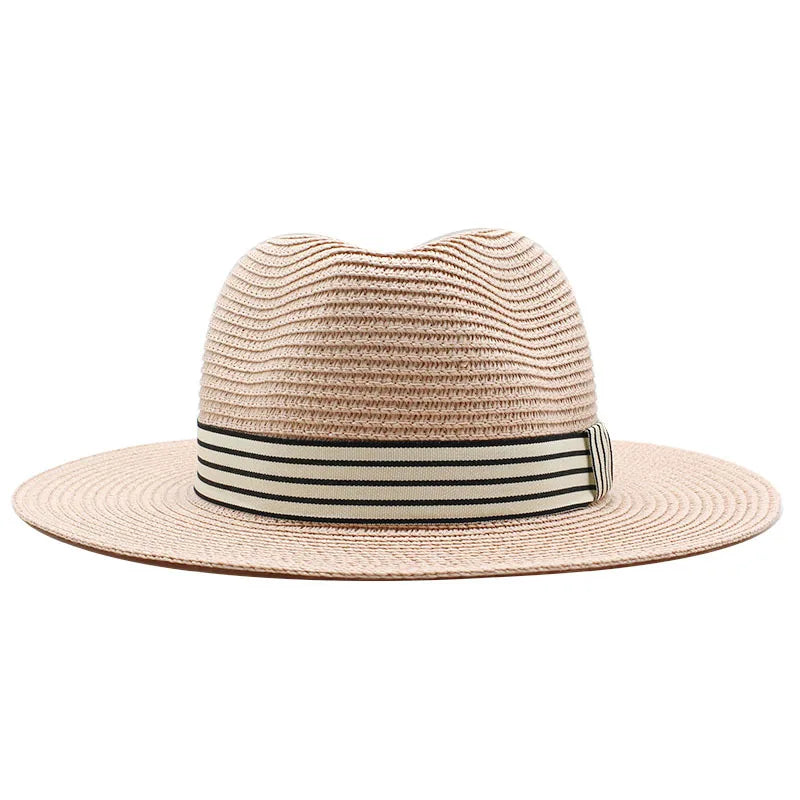 Panama Summer Straw Hats for Women Men Wide Brim Breathable Sun Beach Straw Hat UV Protection Fedora Cap