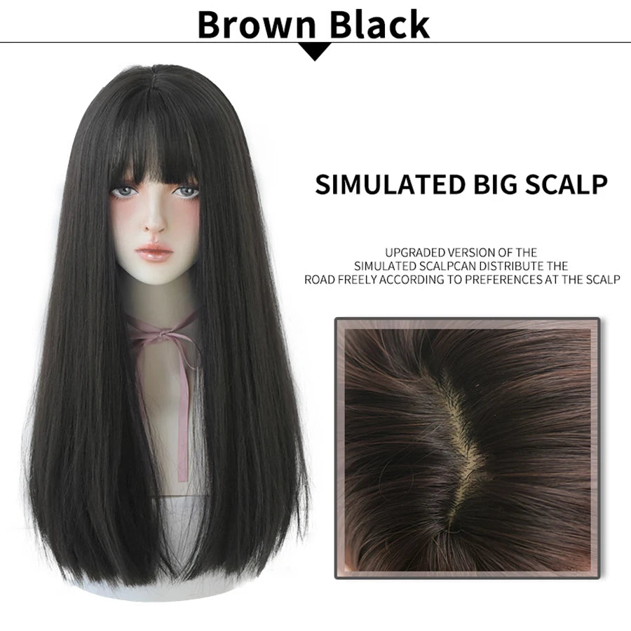 KIMLUD, 7JHHWIGS Long Straight Synthetic Light Brown Wigs With Bang For Women Heat-Resistant Daily Use Hair Hot Sell Wholesale Wigs, KIMLUD Womens Clothes