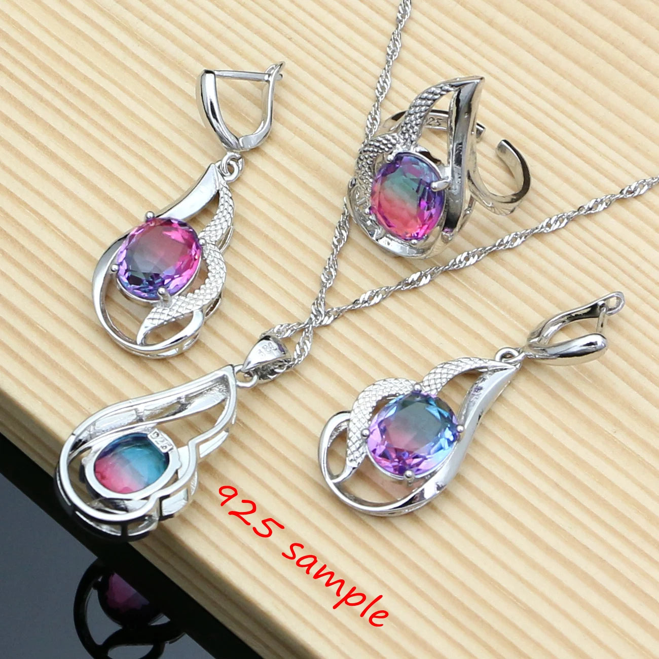 Tourmaline Jewelry Sets For Women -  925 Sterling Silver Earring/Pendant/Necklace/ Open Ring/Tennis Bracelet Set Dropshipping