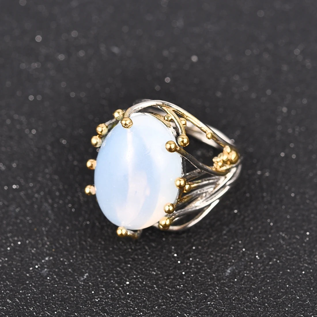 Milangirl Irregular Bohemia Style Rinse Female Natural Moonstone Ring White Opal Vine Rings for Women Wedding Jewelry