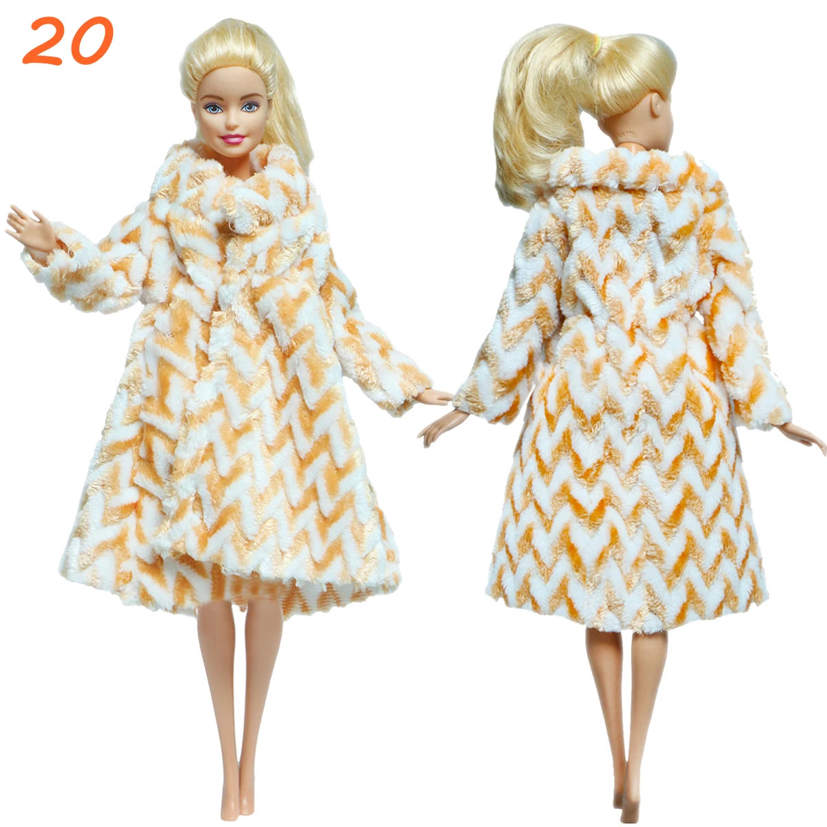 KIMLUD, Multicolor 2 Pcs/Set Long Sleeve Soft Fur Plush Coat Dress + High Heel Winter Wear Accessories for Barbie Doll Clothes Kids Toy, 20, KIMLUD APPAREL - Womens Clothes