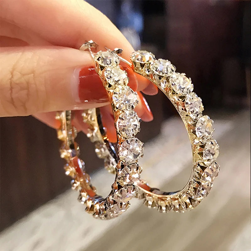 KIMLUD, Huitan Trendy Micro Paved Cubic Zircon Big Hoop Earrings For Women Elegant Female Jewelry Shiny Accessories For Party, E488, KIMLUD APPAREL - Womens Clothes