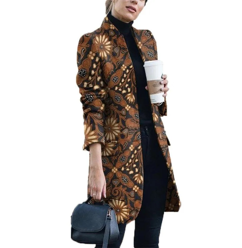 Spring Autumn Hot Sale 12 Color S-5xl Size Check Coat Fashion Print Mock Neck Coat Top Street Trend Single Casual Girl Suit Coat