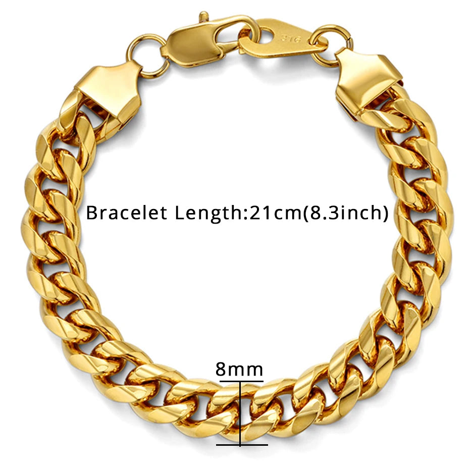 Mens 316L Stainless Steel Male Bracelet Wholesale Braslet Gold Silver Color Braclet Chunky Cuban Chain Link Bracelet For Man