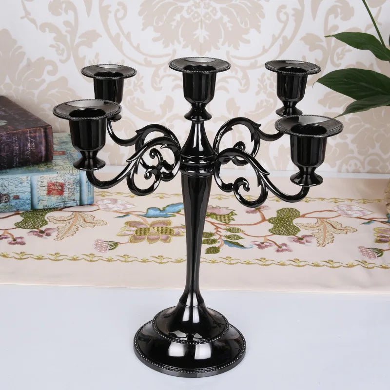 Silver Gold Black Bronze Metal Candle Holder Retro 5 Arms Candle Holder Dinner Hotel Home Decor Romantic Retro Candlestick - KIMLUD