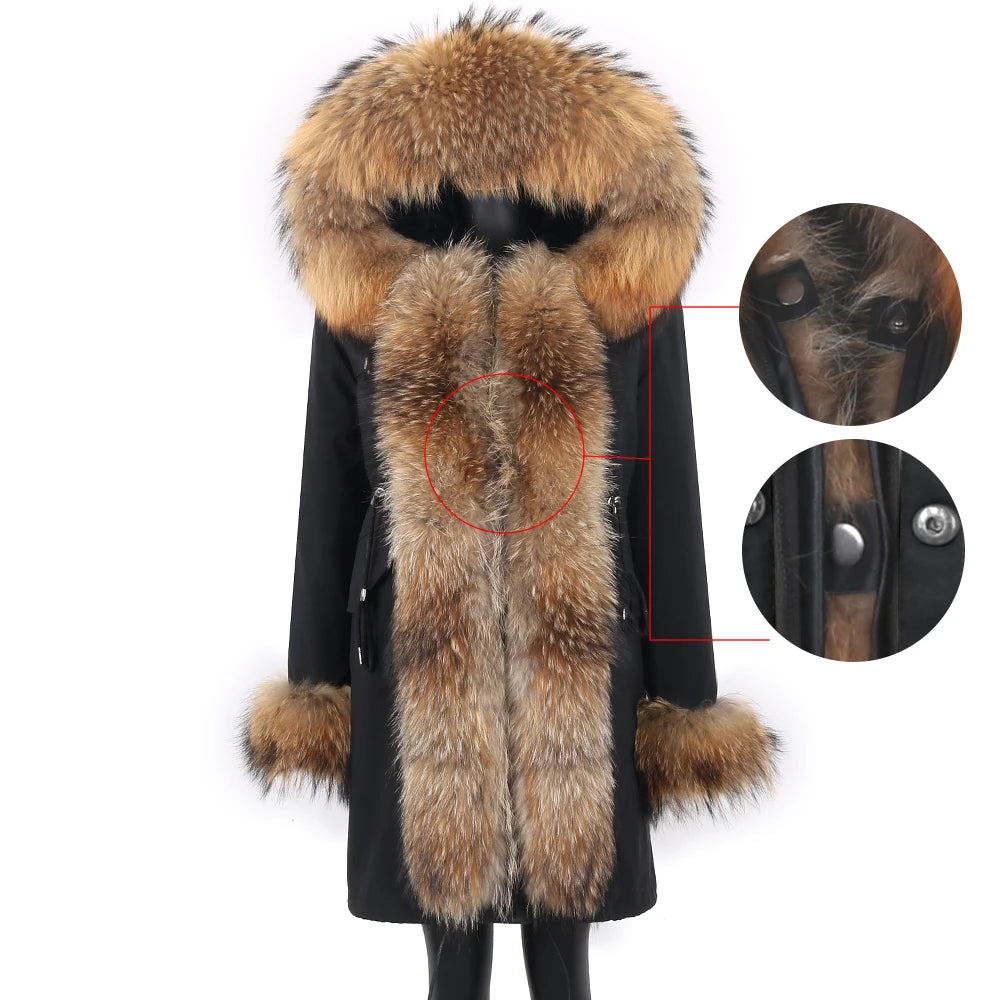 2023 Natural Real Fox Fur Jacke Coat Real Fox Fur Collar Cuff Hooded Coat Short Parka Long Camouflage winter jacket