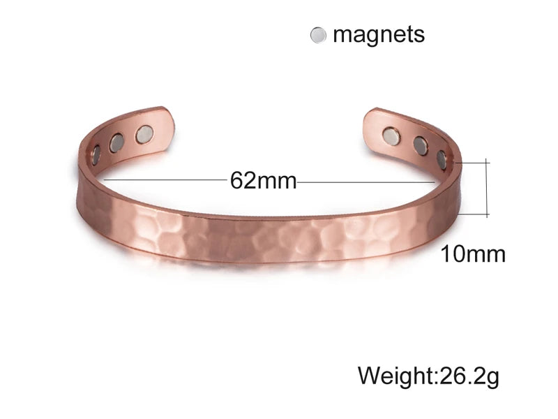 Pure Copper Magnetic Bracelet Arthritis Adjustable 10mm Vintage Magnetic Bracelet Health Energy Copper Cuff Bracelet &amp; Bangles