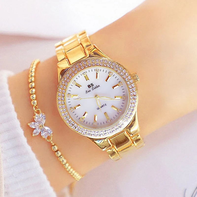 2022 Ladies Wrist Watches Dress Gold Watch Women Crystal Diamond Watches Stainless Steel Silver Clock Women Montre Femme 2021